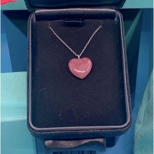 Tiffany & Co Silver Pink Rhodonite Heart Love Charm Necklace 16"
